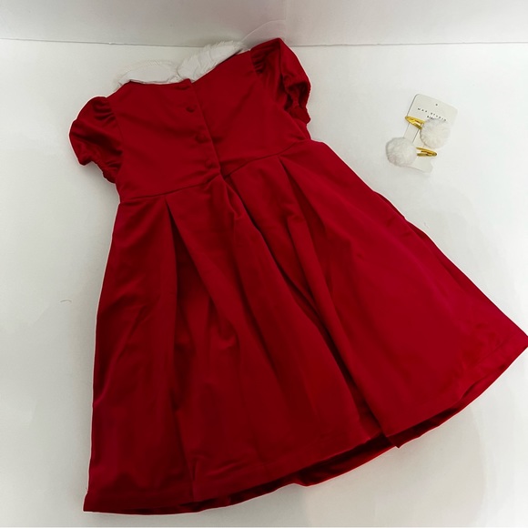 Max Studio Crimson Red Girls Faux Fur Collar Velour Dress With Hair Clip - Picture 8 of 8